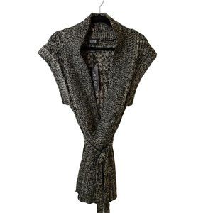 LouLou Womens Long Black Knitted Sleeveless Cardigan Sweater Vest Size Med NEW